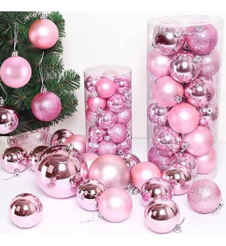Paquete 30 Esferas Navideñas Plástico Rosas Pastel