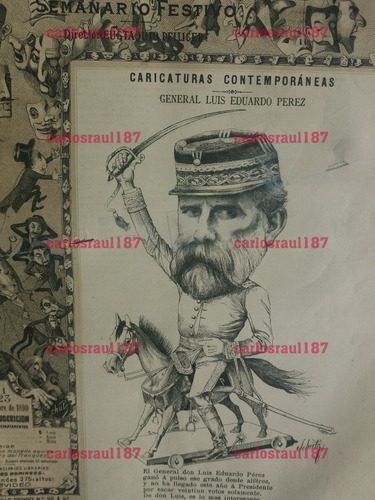 Revista 1890 Caricatura General  Luis Perez + Cronica Turf