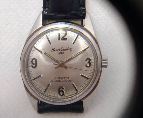 Relógio Suíço Henri Sandoz Corda Manual Perfeito Prateado