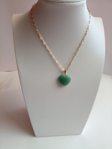 Collar Cadena Enchape De Oro18k  Colgante Jade Verde Piedra