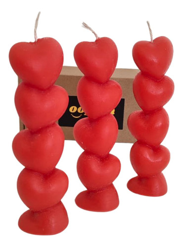 Oojexa Juego De 3 Velas De Corazon Rojo Para Decoracion De D