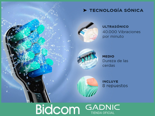 Imagen 5 de 8 de Cepillo Dental Eléctrico Recargable 5 Modos + Repuestos