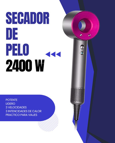 Secador De Pelo Profesional 2400w Premium 3 Velocidades Gris/rosa