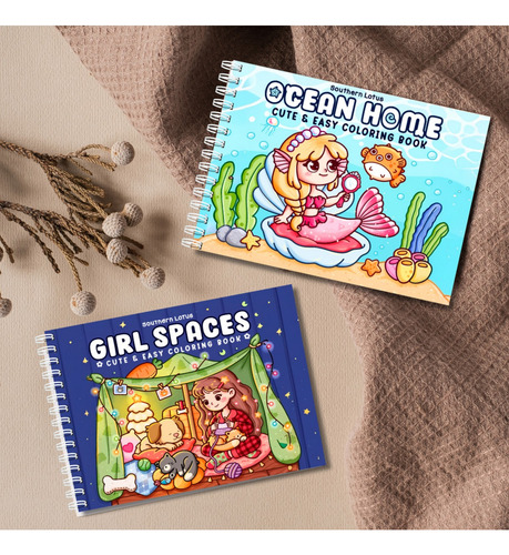 Kit Livro Para Colorir Girl Spaces E Ocean Home Relaxante Com Adoráveis Desenhos Simples Para Adultos E Adolescentes 50 Folhas 180g Capa Dura A5 Estilo Colorir Bobbie Goods
