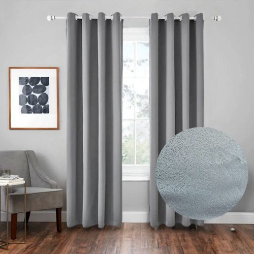 Cortina Con Aros En 2 Paños- 3mts Ancho X 2.30 Alto. - Gris