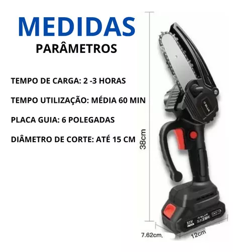 Cabo de mini motosserra preto, bateria de motosserras de 6 polegadas  alimentada com 1battery/2 baterias elétricas portáteis