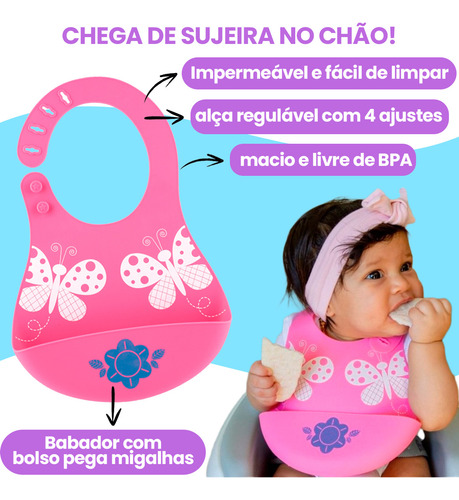 Kit Babador Porta Migalha Infantil Completo+copo+prato+colhe
