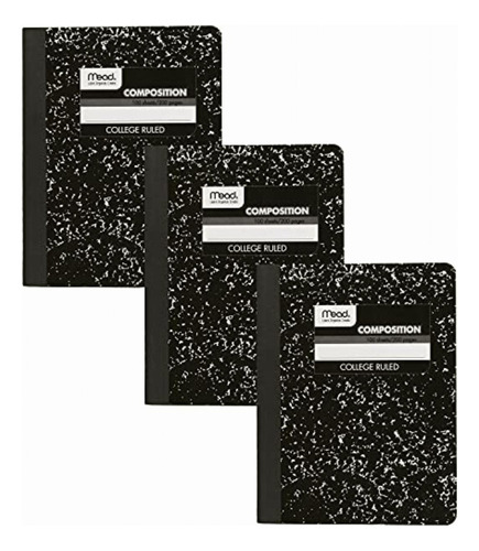 Mead Square Notebook, 100 hojas, College Ruled, Black, 3