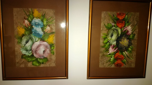 2 Pinturas Al Oleo De Flores Enmarcadas