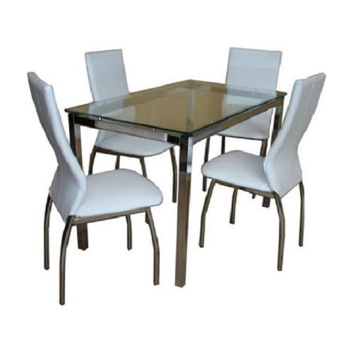 Juego Comedor Combo Mesa Vidrio Cromado Rectangular Etna 1.2 X 70 + 4 Silla Agus Reforzadas Directo Y Garantia Fabrica P