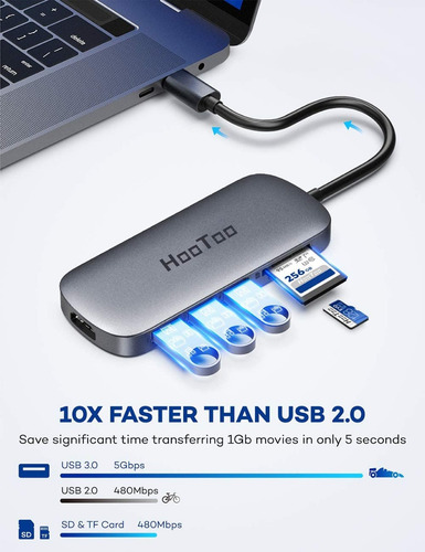 Imagen 3 de 8 de Hub Usb-c Adaptador Hdmi Macbook Pro Hootoo 100w Carga