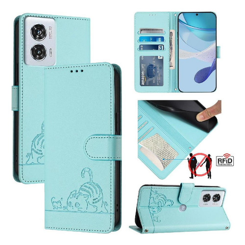 Funda For Motorola Edge 50 Fusion Cat Rfid Cartera Flip