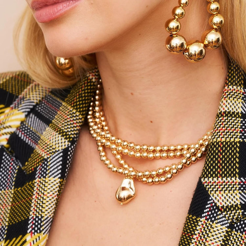 Collar O Gargantilla Con Colgante De Pepita Y Cuentas De Oro