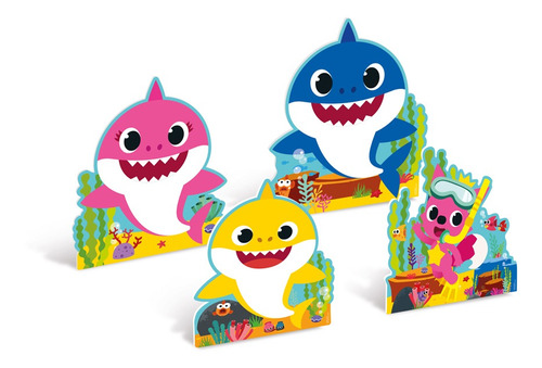 Silhueta Decorativa Festa Baby Shark - 4 Unidades - Cromus 