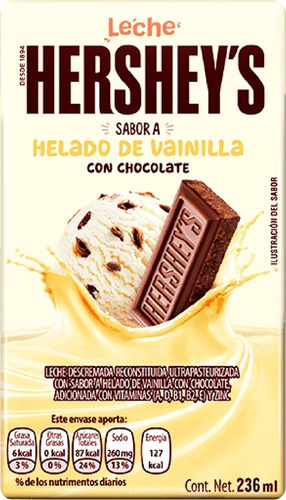 Imagen 1 de 2 de Leche Hershey's Sabor Helado De Vainilla Con Chocolate 236ml