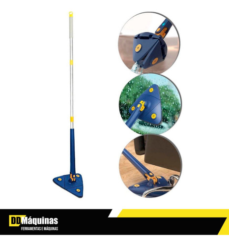 Mop 360 C/ Cesto Inox Com 3 Refis + Rodo Mop Esfregao Cor Azul