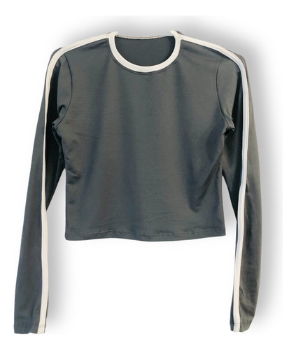 Top Remera Manga Larga Bordo Mujer Adolescente Crop