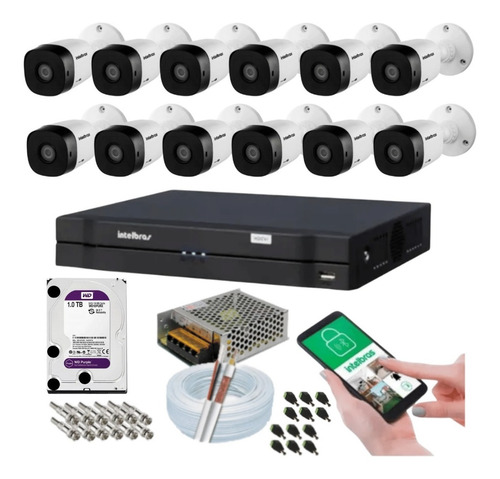 Imagem 1 de 9 de Kit 12 Câmeras Multi Hd Intelbras 1120b Dvr 16 Canais Com Hd