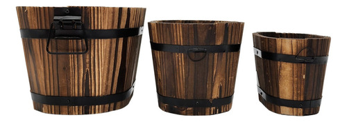 Set 3 Maceteros De Madera Tipo Barril Para Jardín Terraza