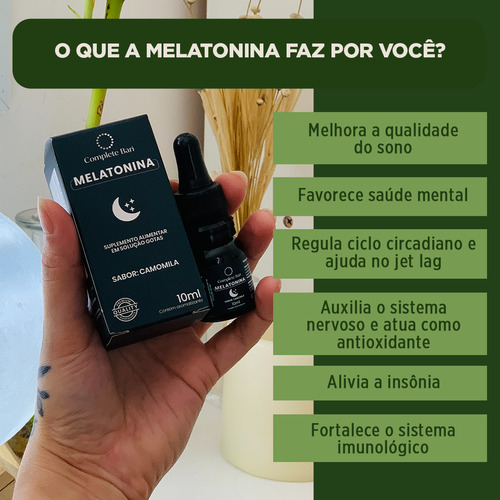 Melatonina em Gotas Sabor Camomila 10ml Complete Bari - Suplemento para melhorar a qualidade do sono, mais disposição e imunidade
