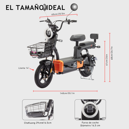 Bicicleta Eléctrica Evoswift E600 Color Naranja 48v