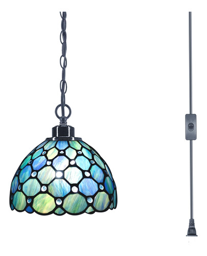 Lampara Colgante Estilo Tiffany Enchufe Mini Candelabro Azul