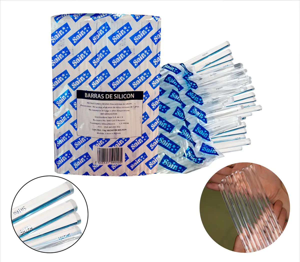 Barras de silicon delgado 100% TRANSPARENTE 1kg Saira