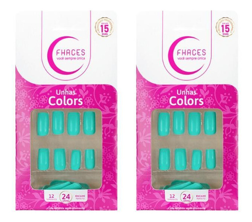 Unhas Postiças Fhaces Brilho E Fosco Azul Piscina- Kit C/2un