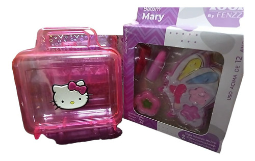 Kit  Hello Kitty Maquiagem Caixinha Guarda Maquiagem Rosa