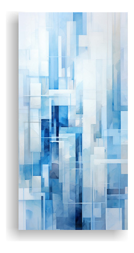 40x20cm Cuadro Abstracto Edificio Ciudad Azul Y Blanco