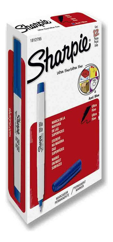 Sharpie: Caja Marcador Permanente Ultra Fino Azul X12