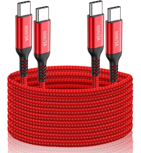 Cable Wosixima Usb C A Usb C, Rojo/10 Pies/2 Pack