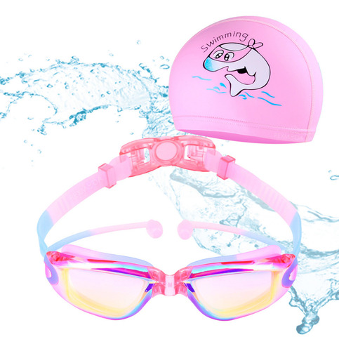 Set 2 Pza Natación Niños Lentes Gafas Antiempañe Gorra Color Pk Gorra Surtida