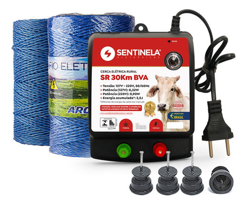 Kit Cerca Rural Eletrificador Fio 500m Isolador Roldana