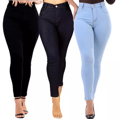 Kit Calca Jeans Feminina Cintura Alta Com Lycra