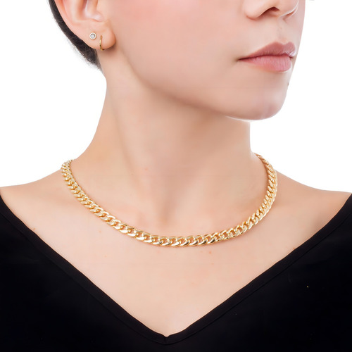 Cadena Collar Cubana 7mm Ajustable 40-45 Cm Chapa De Oro 18k Color Dorado
