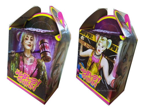 Imagen 3 de 10 de Escuadron Ave Harley Quinn Set 30 Cajitas Dulceras Bolo Feli