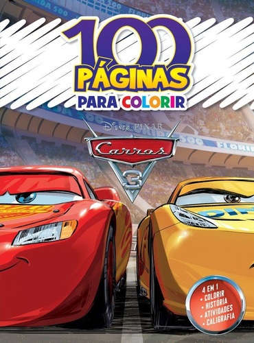 Livro Infantil 100 Páginas Para Colorir Disney - Carros 3