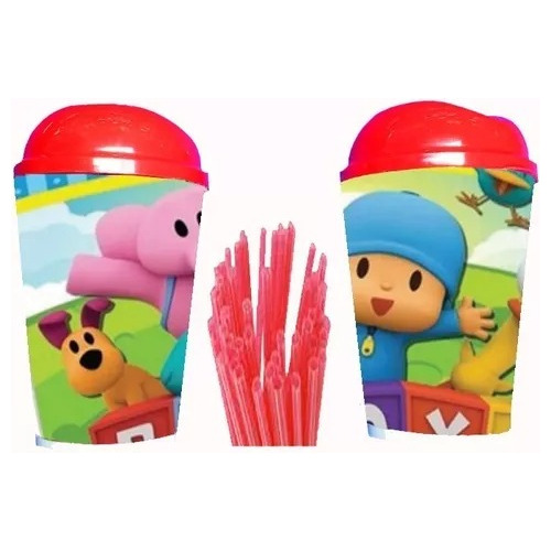 12 Vaso Pitillo Pocoyo Sorpresas Piñatas Regalos