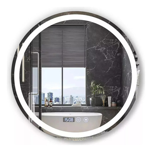 Espejo Led Baño Touch 3 Modos Antivaho 50x50cm con Hora y Temperatura