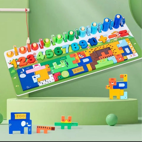 Juguete Didactico Montessori Puzzle Numeros Figuras Y Pesca