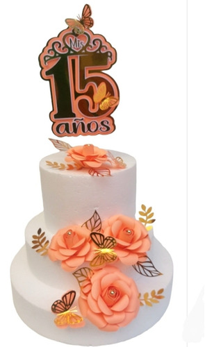 Cake Topper Kit 15 Años Flores+ Topper+mariposas