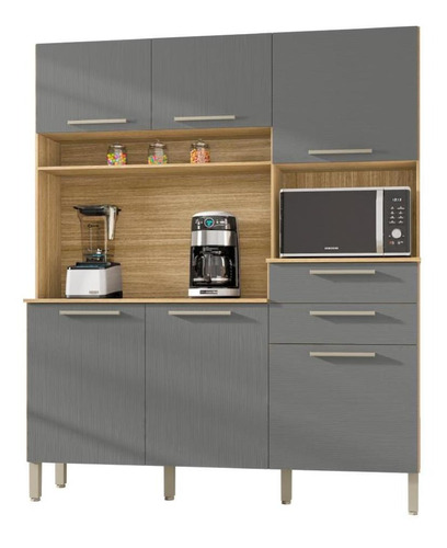 Kit's Paraná Montesa armário de cozinha completa 6 portas cor freijo cinza