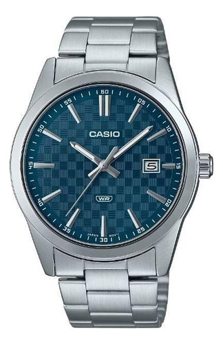 Reloj Casio Hombre Mtp-vd03d-2a2 Fondo Azul Acero Fecha Malla Plateado Bisel Plateado Fondo Azul Marino