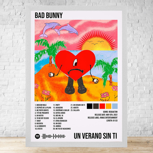Cuadro Bad Bunny Un Verano Sin Ti 30x40 Con Vidrio C139 Blanco Clasico