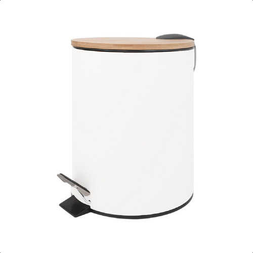 Cesto 5lt Basura Toilette Acero Mate Tapa Bambú Decora Hogar