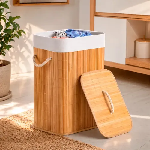 Cesto de Roupas Sujas Retangular Forrado Bege Calado Organizador ...