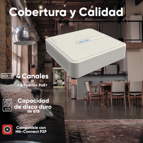 Hilook Kit Ip 2 Megapixel Con Nvr De 4 Canales Con 4 Puertos Poe + 2 Cámaras Ip Bala Para Exterior + 2 Cámaras Ip Domo Para Exterior Con Protección Ip67 Modelo Kip2mp/2b2d