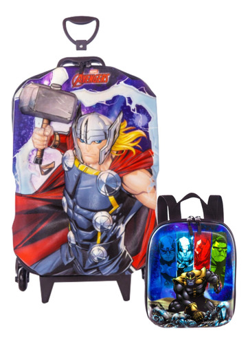 Mochila Rodinha Tripla Lancheira Thor Avengers 3d Maxtoy