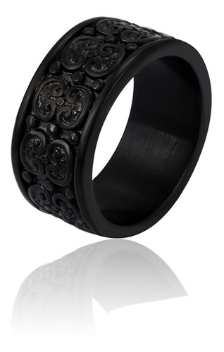 Anillo Medieval Titanio Pulido Negro Labrado Calidad Premium